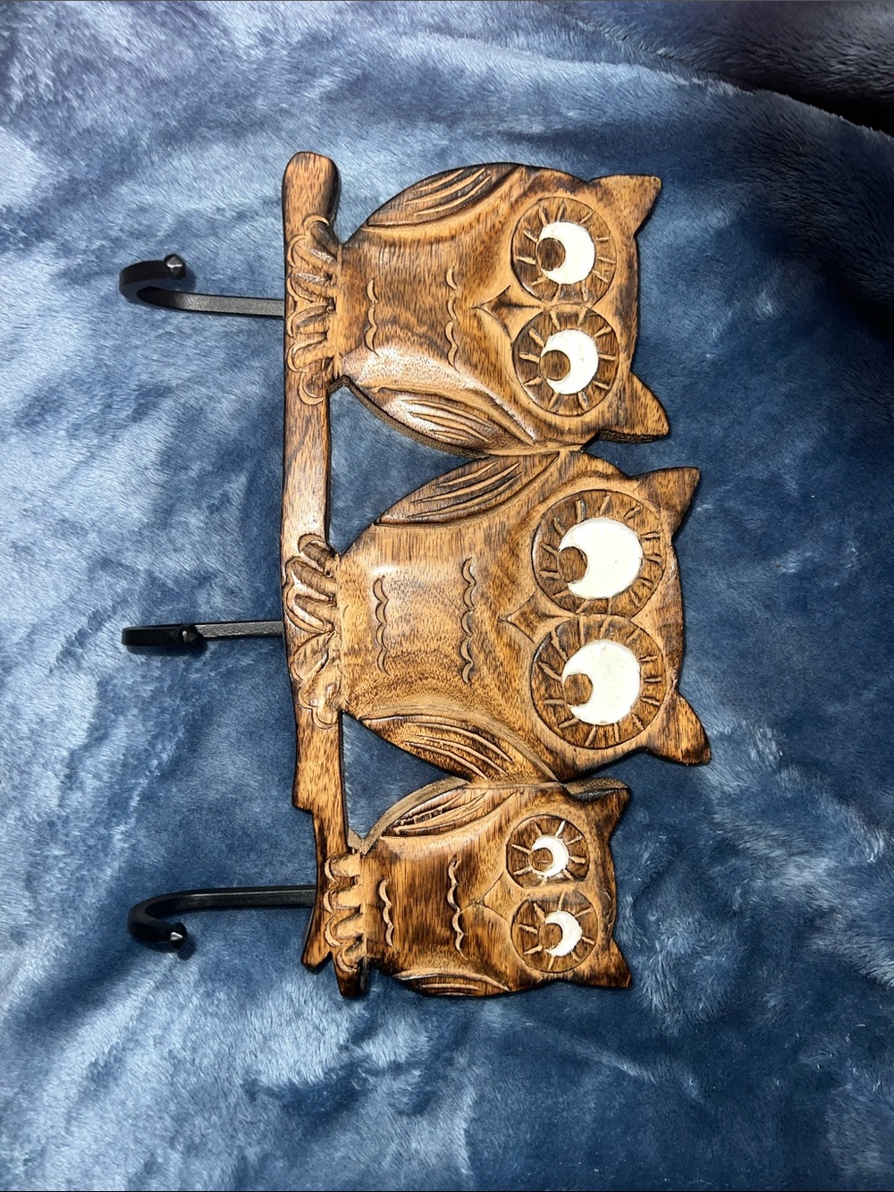 Handcrafted Brown Wooden Owl Wall Hook Rack